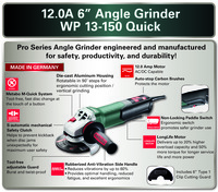 6" Angle Grinder - 10,000 RPM - 12.0 Amps - w/ Non-Locking Paddle